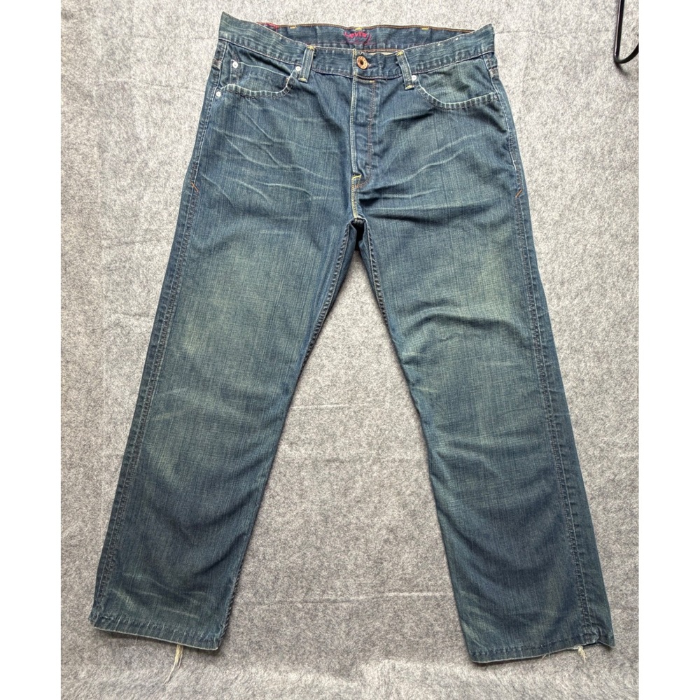 Vintage 2002 Levis Red Vintage Straight Jeans 38x30 Chain Stitch Distressed Y2K